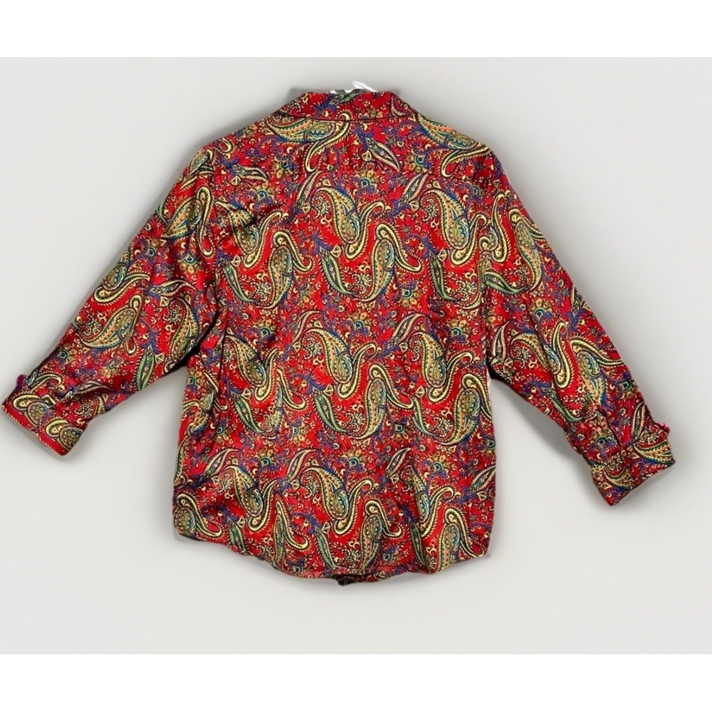 Lauren Ralph Lauren Paisley Button Front Shirt Red Multicolor XL 100% Cotton - Picture 3 of 9